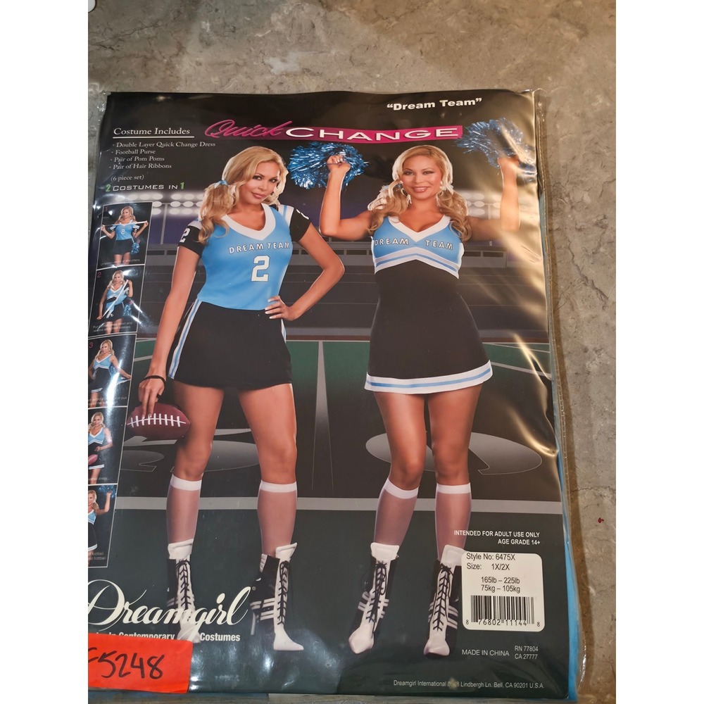 Dreamgirl Dream Team Quick Change Cheerleader Costume 1X/2X Blue Black 6475X